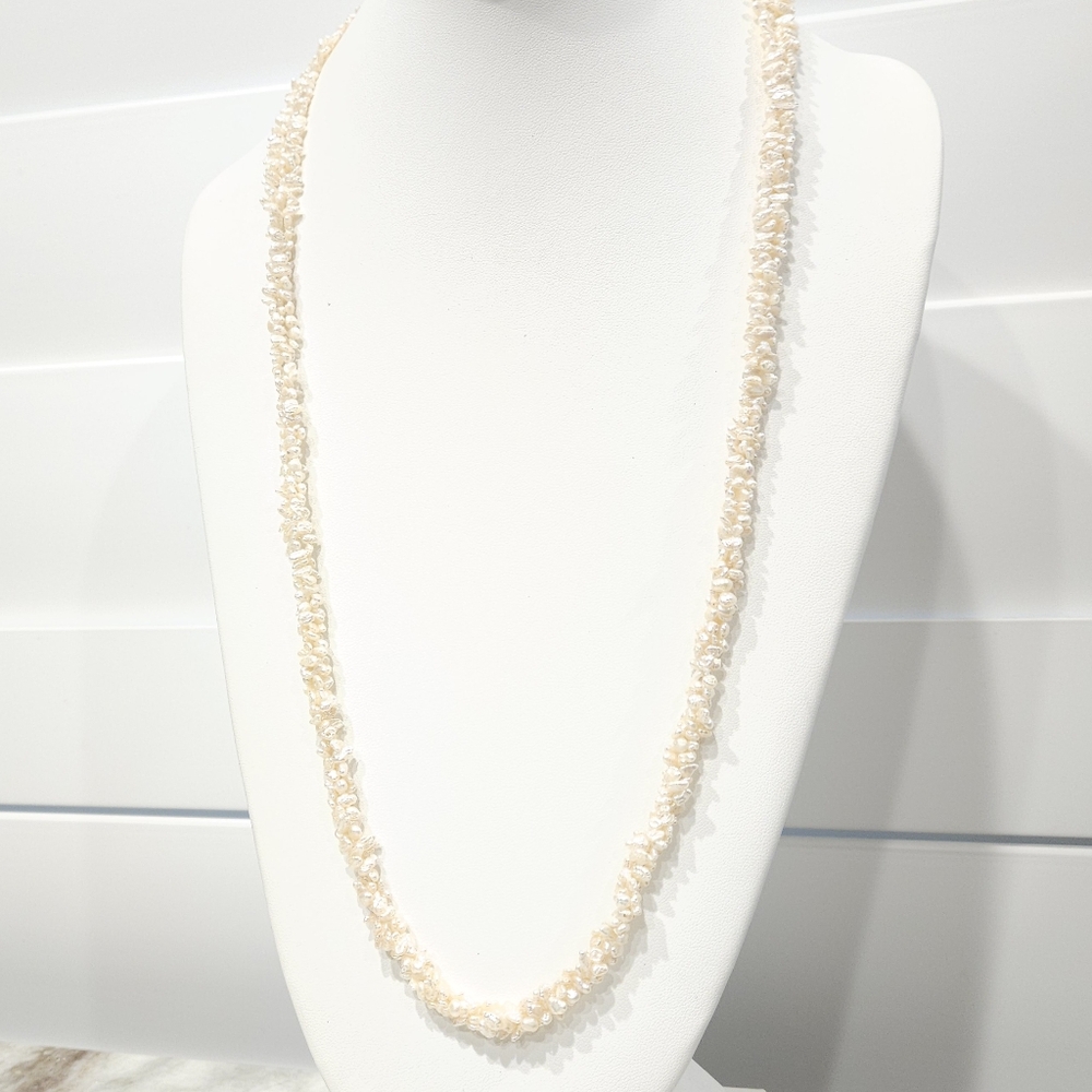 Vintage Pearl Necklace Genuine Freshwater Pearl 30" Beaded Multistrand Cream